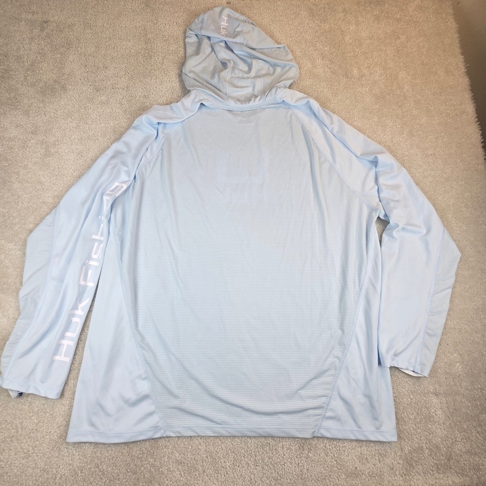 Huk Performance Fishing Hoodie Mens XXL Light Blue Long Sleeve Sun Shirt - Picture 2 of 5